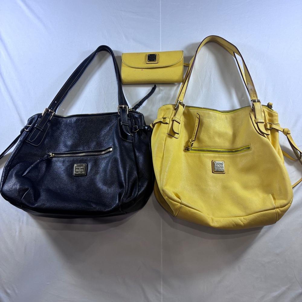Dooney & Bourke Pebble Leather Handbag Lot Black Yellow Shoulder Bags & Wallet